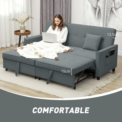 HOMCOM Three-Person Velvet-Feel Sofa Bed - Grey 