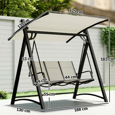 Outsunny 3 Seater Swing Chair, Garden Swing Bench with Adjustable Tilting Canopy, Breathable Mesh Seat 360 kg Capacity, White 
