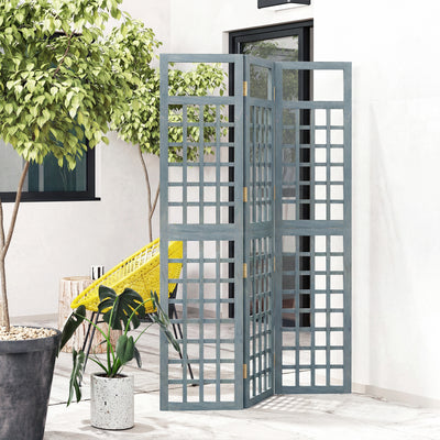 Outsunny 3-Panel Garden Privacy Screen, Freestanding Foldable Wooden Outdoor Divider/Trellis, Decorative Privacy Screen, Grey 