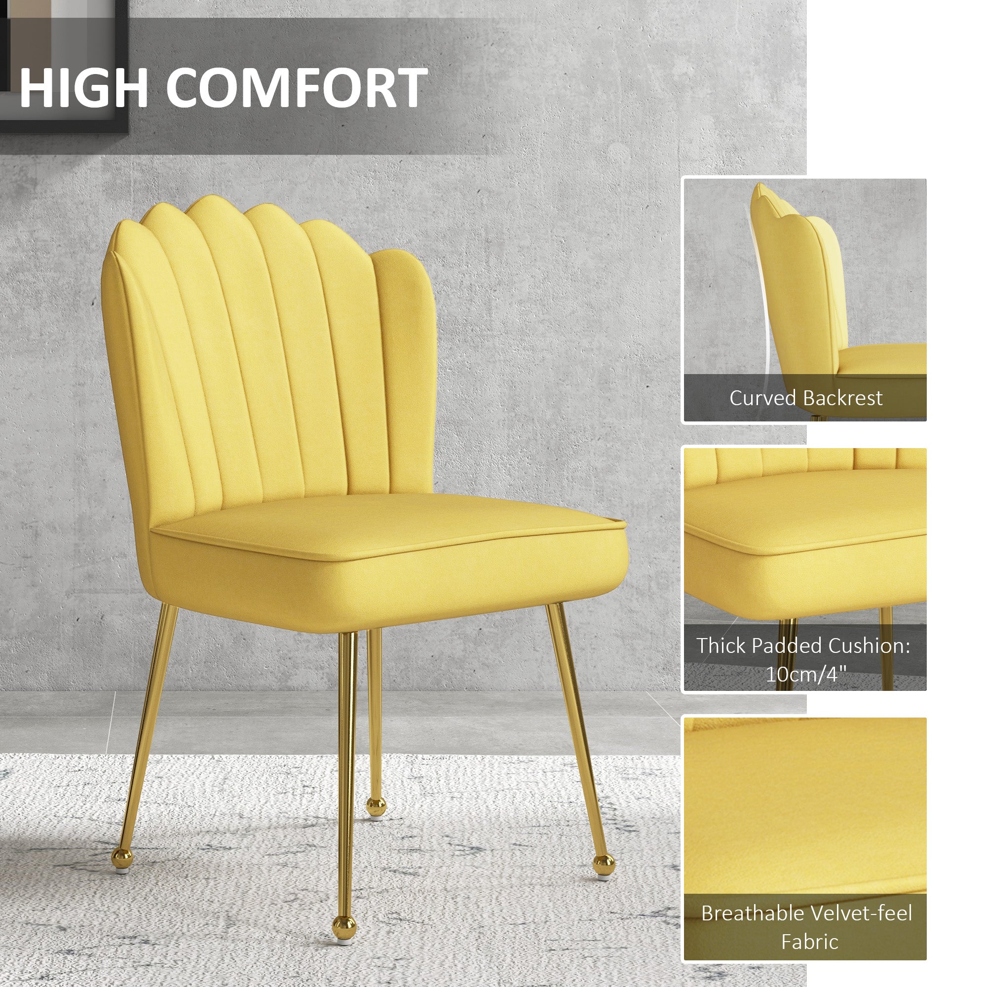 Set of 2 Velvet-Feel Shell Accent Chair - Yellow