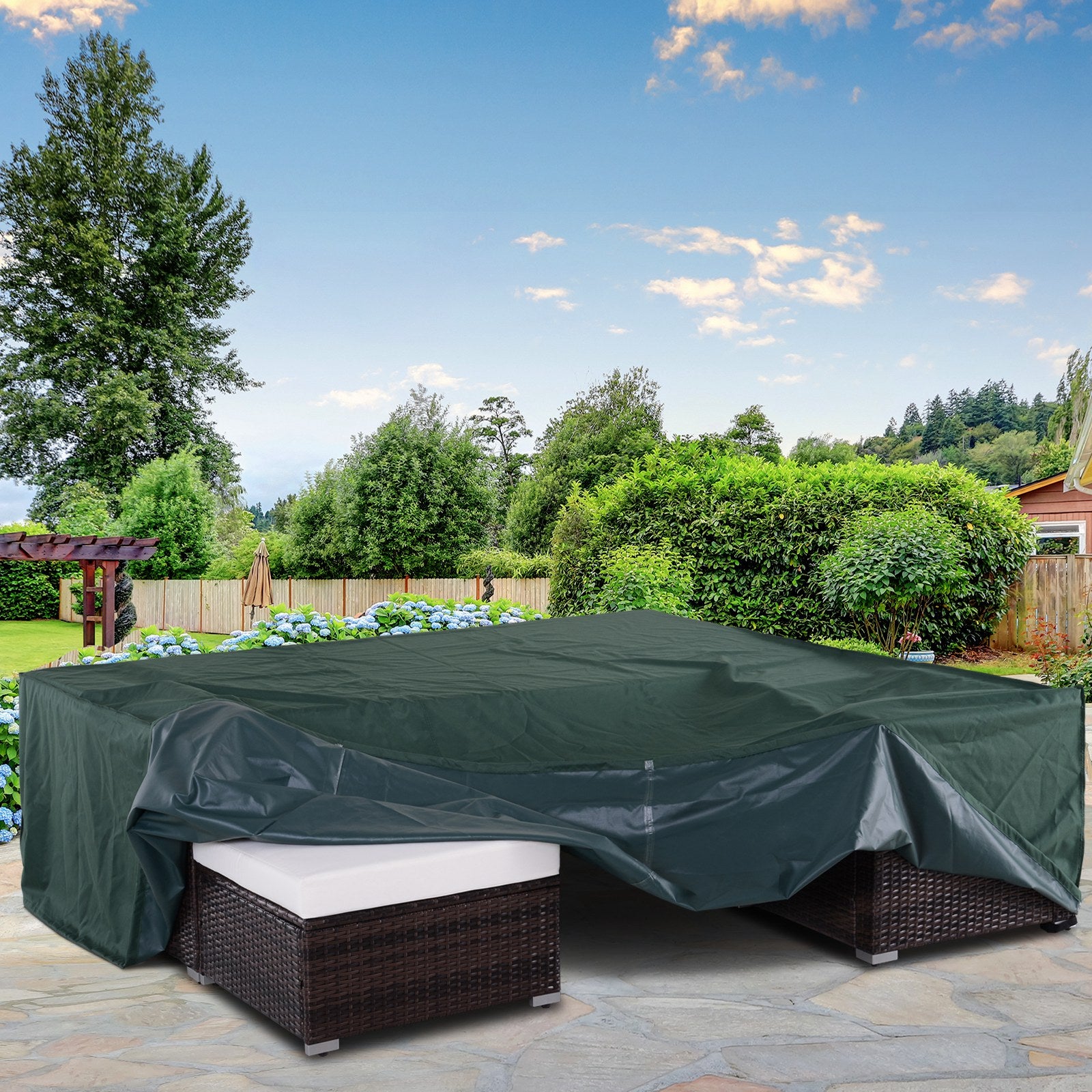 Outsunny Large Patio Garden Furniture Set Cover 600D Oxford Square Waterproof, 230 x 230 x 70 cm, Green 