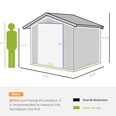 Outsunny 9 x 6ft Metal Garden Shed, Outdoor Storage Tool House with Ventilation Slots, Foundation Kit and Lockable Double Doors, Dark Grey 