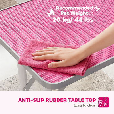 PawHut 32" Foldable Dog Grooming Table Pet Drying Beauty Table Adjustable Fixed Arm Rubber Top, Pink 