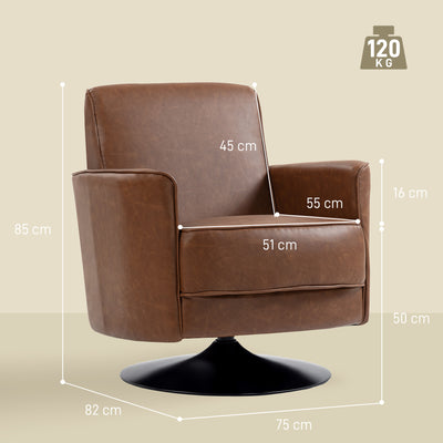 HOMCOM Upholstered Swivel Accent Chair with Pocket Spring Seat Support and 20cm Thick Padding, Brown 