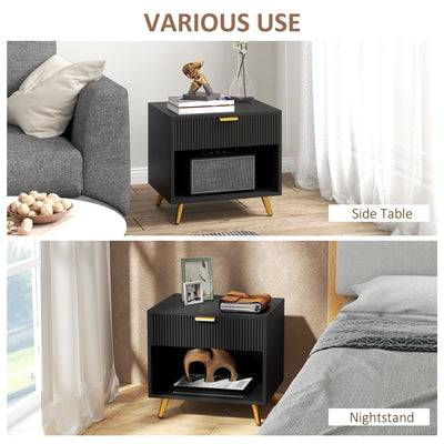 HOMCOM Elegant Bedside Table, with Drawer and Shelf - Black/Gold Tone 