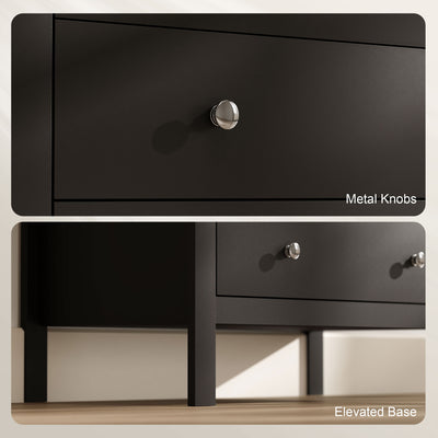 HOMCOM 5 Drawer Dresser for Bedroom, Modern Chest of Drawers, Wide Storage Unit for Living Room, Hallway, Black 