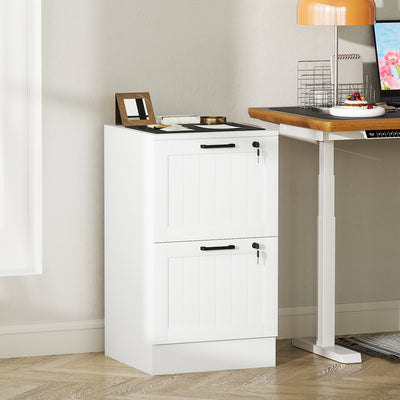 HOMCOM 2 Drawer Filing Cabinet with Lock, Office Storage Cabinet with Adjustable Hanging Bars for A4 Letter Size Files, White 