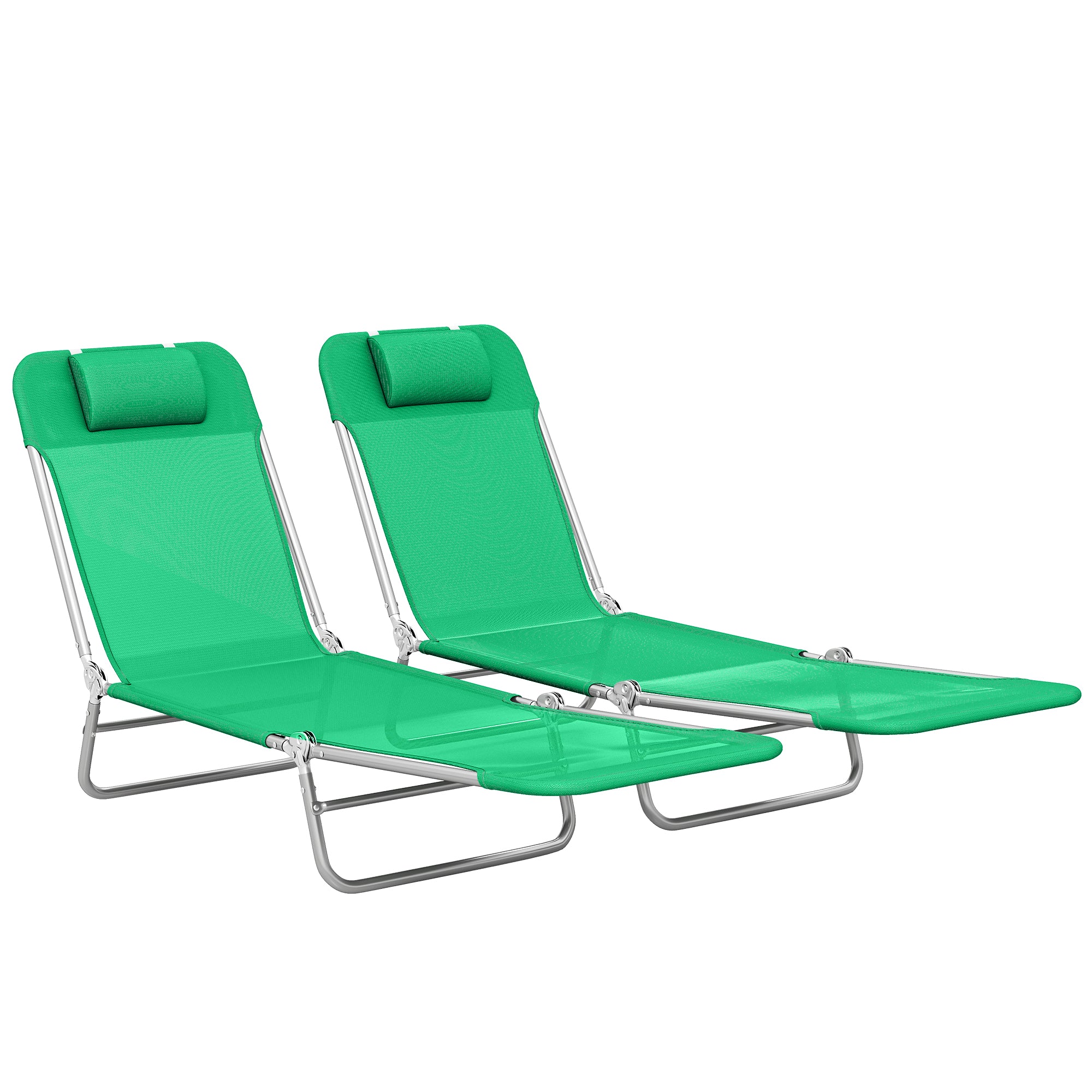 Outsunny Set of Two Steel Frame Sun Loungers, with Reclining Backs - Dark Green 