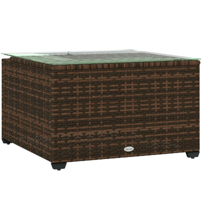 Outsunny 62 x 62cm Glass-Top Rattan Side Table - Brown 