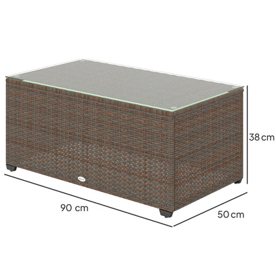 Outsunny 90 x 50cm Glass-Top Rattan Side Table - Brown 