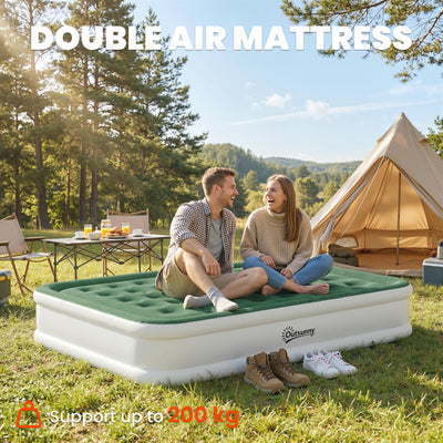 Outsunny Inflatable Mattress, Double Air Bed with Built-in Electric Pump, 3 Mins Inflation, Flocked Surface, Dark Green 
