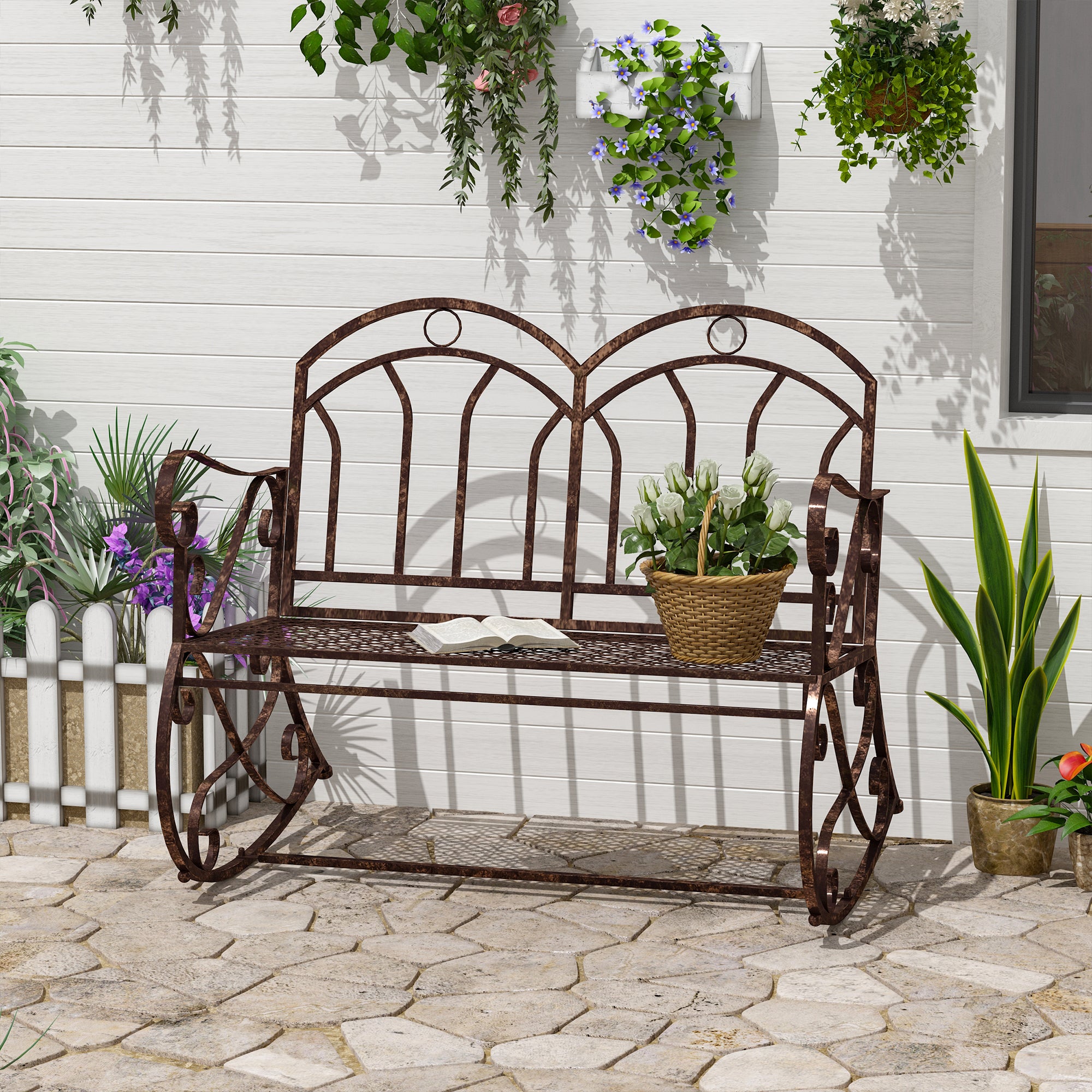 Outdoor Iron Rocking Chair-Bronze Red 