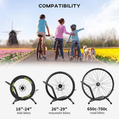 SPORTNOW Bike Floor Stand Set of 2, Portable Bike Rack for 16"-29" Kid's/Mountain/Road Bikes Garage Indoor Outdoor Use 