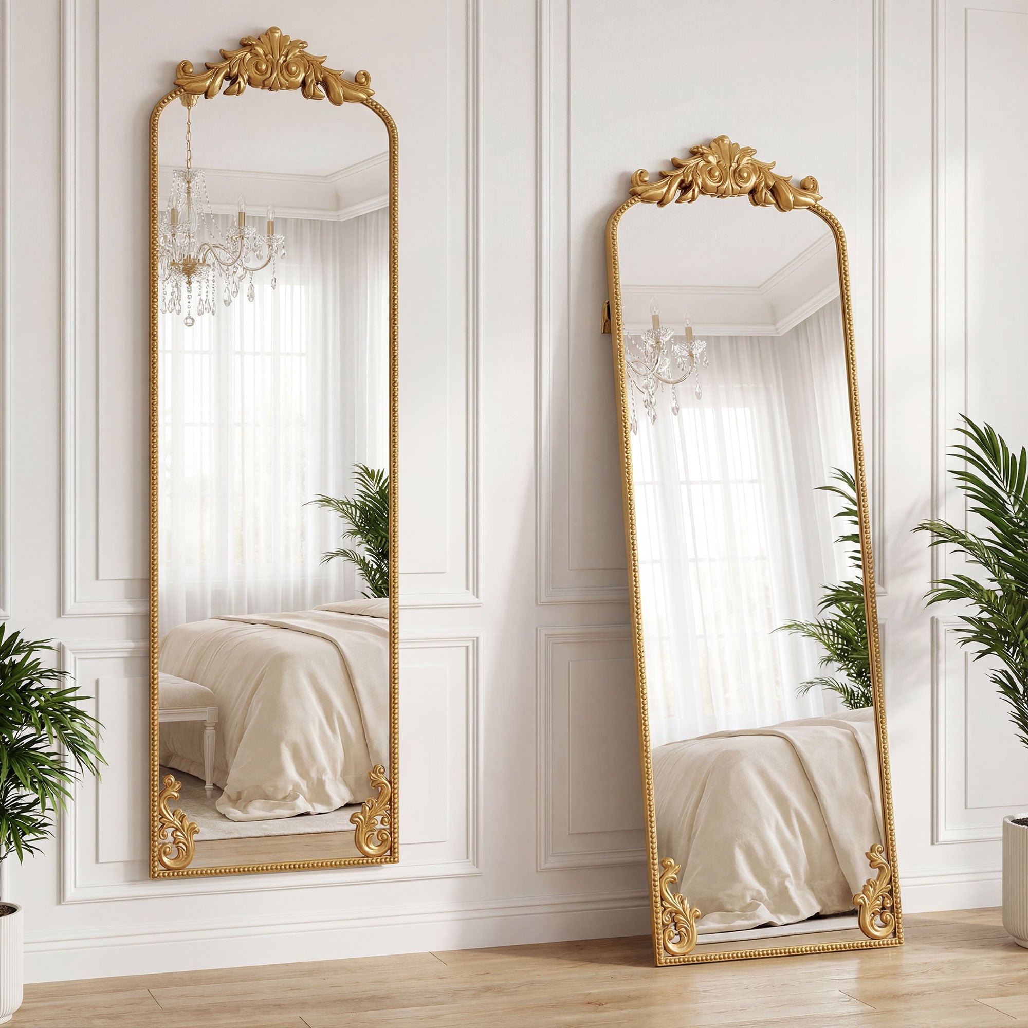 HOMCOM Full Length Mirror, 50 x 160 cm Floor Mirror with Baroque Metal Frame for Bedroom, Living Room, Dressing Room, Gold Tone 