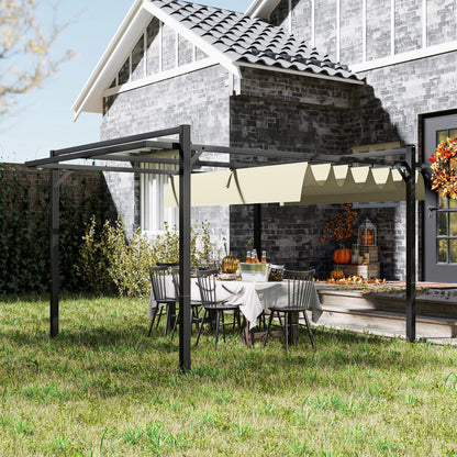 Outsunny 3 x 4m Aluminium Pergola, with Retractable Roof - Grey/Khaki 