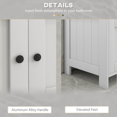 kleankin Pedestal Under Sink Cabinet with Double Doors, Modern Bathroom Vanity Storage Unit with Shelves, White 