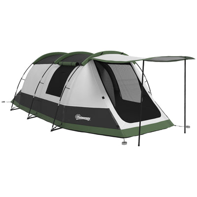 Outsunny Three-Man Camping Tent, with Two Rooms and Porch - Green 
