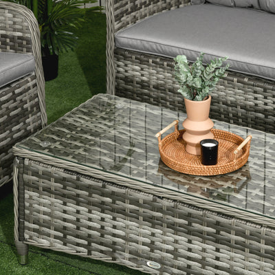Outsunny Four-Piece Rattan Sofa Set, with Glass-Top Table - Mixed Grey 