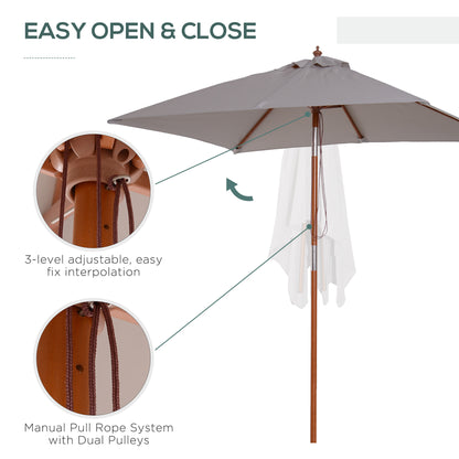 Outsunny 2m x 1.5m Garden Parasol Umbrella with Tilting Sunshade Canopy, Outdoor Market Table Umbrella with Wood and Bamboo Frame, Grey 