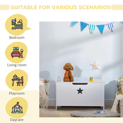HOMCOM Kids Wooden Toy Box Organizer Children's Toy Storage with Lid Safety Hinge Side Handle Playroom Furniture White 