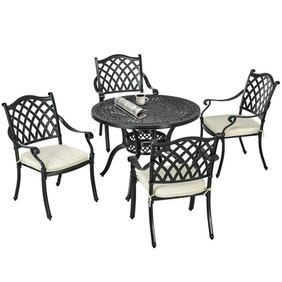 Outsunny Cast Aluminium 4 Seater Outdoor Dining Set with Cushions Parasol Hole Black 