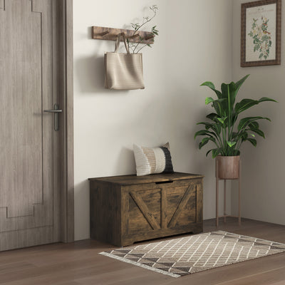 HOMCOM 100L Home Storage Box, with Safety Hinges - Rustic Brown 