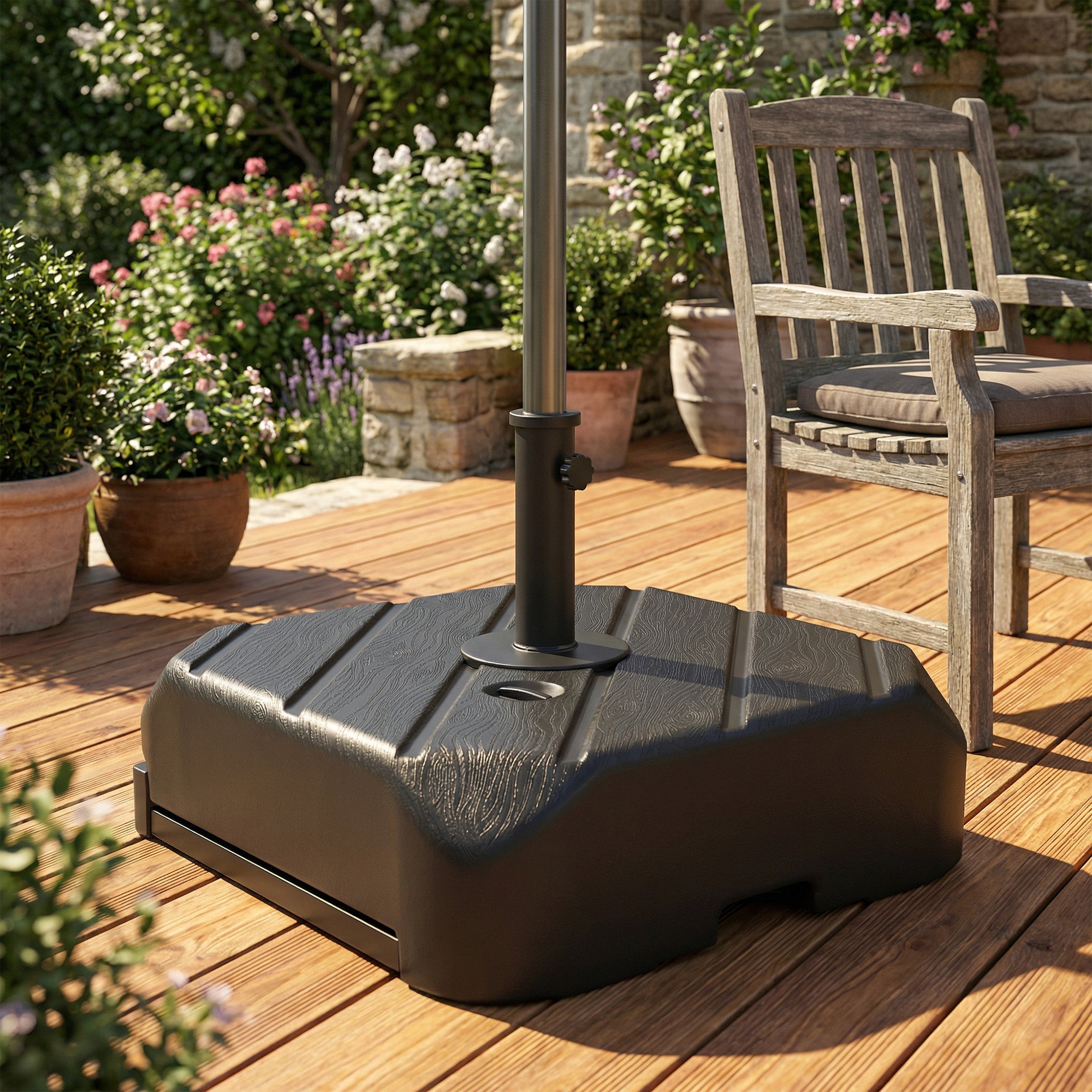 Outsunny Garden Parasol Base with Wheels, Telescopic Handle, 72 kg /45 kg Fillable Sun Umbrella Base Parasol Stand, Black 