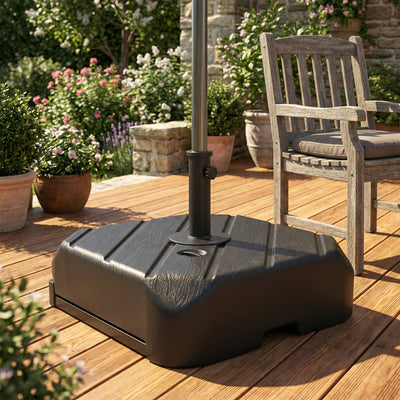 Outsunny Garden Parasol Base with Wheels, Telescopic Handle, 72 kg /45 kg Fillable Sun Umbrella Base Parasol Stand, Black 