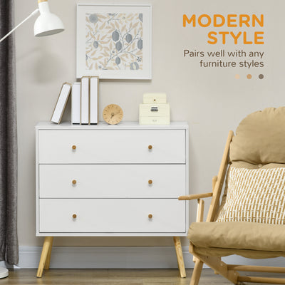 HOMCOM Chest of Drawers, 3-Drawer Storage Organiser Unit with Wood Legs for Bedroom, Living Room, White 