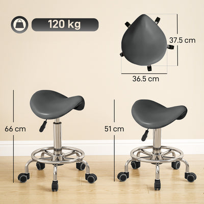 HOMCOM Salon Saddle Stool, Rolling Saddle Chair for Massage, Spa, Clinic, Beauty, Hairdressing and Tattoo, Grey 