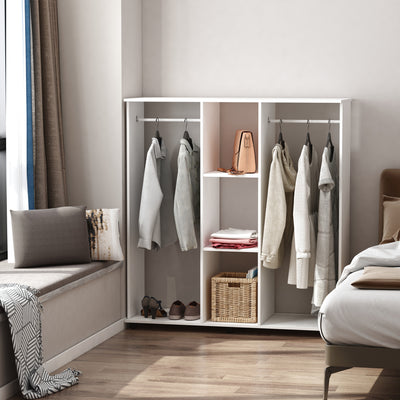 HOMCOM Open Wardrobe Double Mobile Storage Shelves Organizer W/6 Wheels-White 