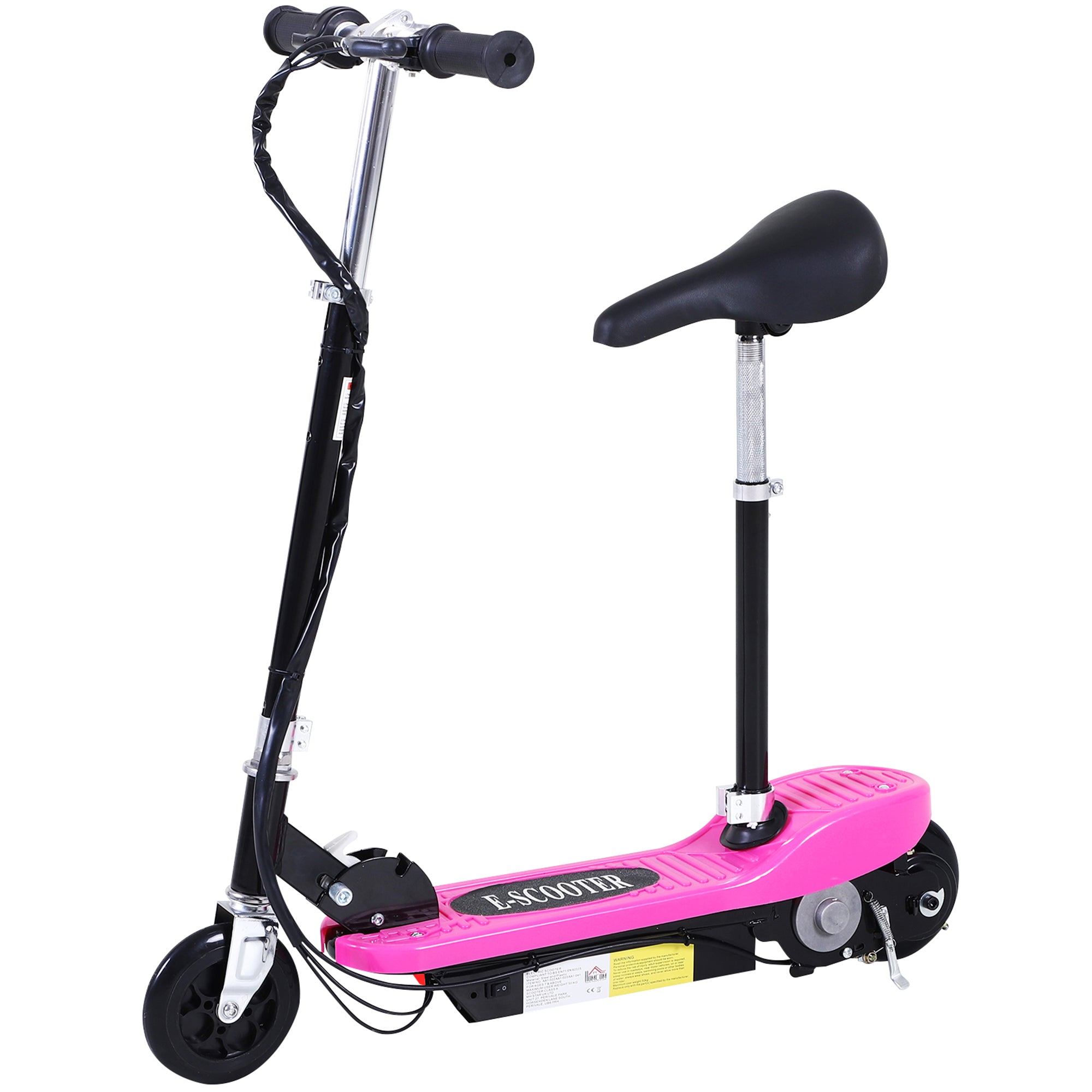 HOMCOM Foldable Electric Scooter Ride on for Kids 12V 120W W/Brake Kickstand-Pink 