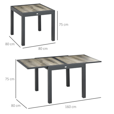 Outsunny Extending Garden Table, Outdoor Dining Table for 6, Aluminium Frame Rectangular Patio Table with Plastic Board Tabletop,80/160L x 80W x 75H cm, Beige 
