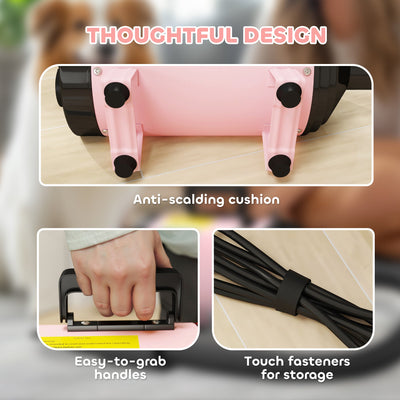 PawHut 2200W Dog Hair Dryer with Adjustable Temperature & Velocity, 3 Different Nozzles, Pink 
