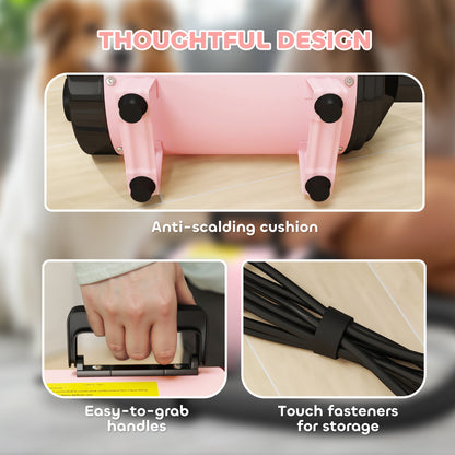PawHut 2200W Dog Hair Dryer with Adjustable Temperature & Velocity, 3 Different Nozzles, Pink 