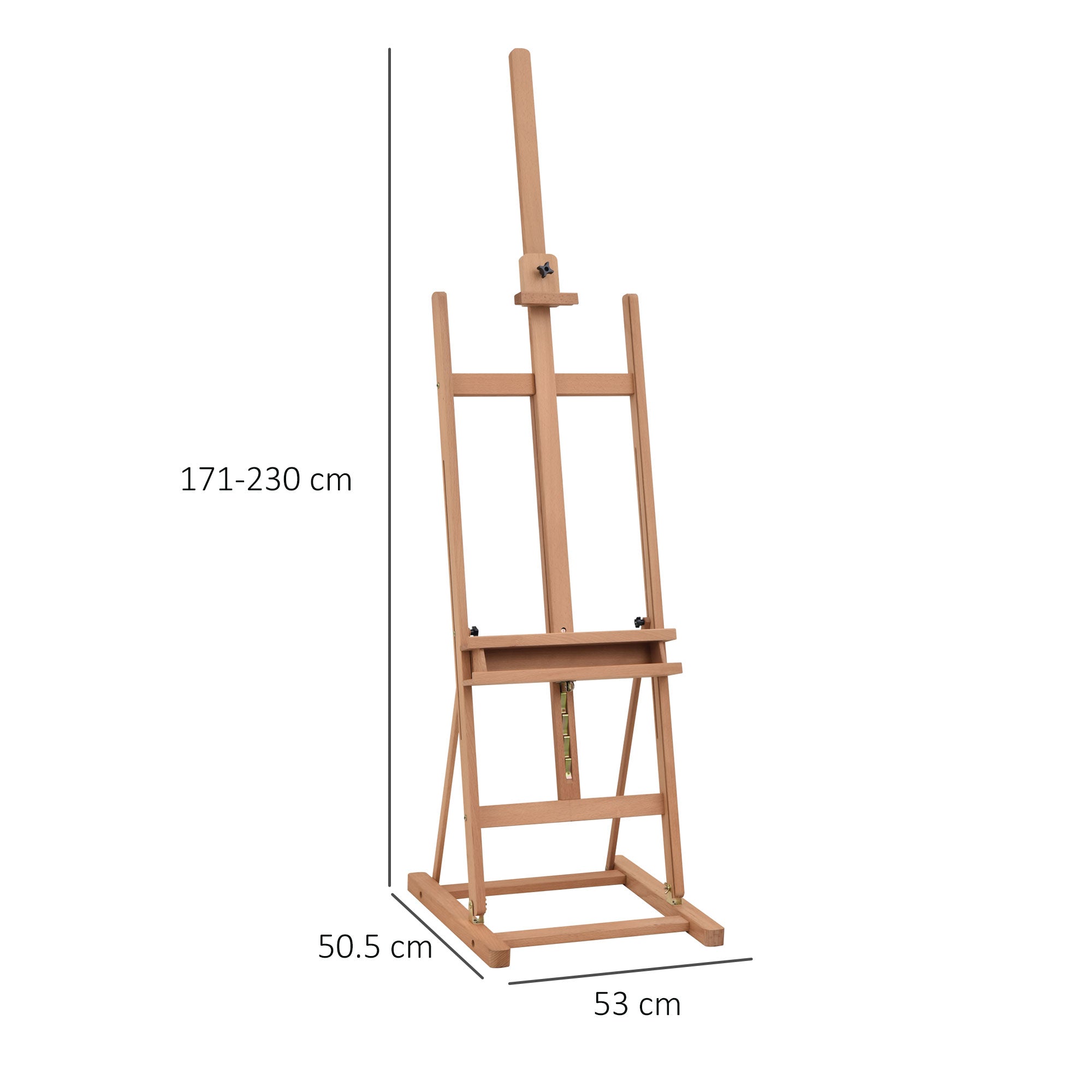 Vinsetto Wooden Easel Stand H-Frame Artist Easel with 171-230cm Adjustable Height and 0-80° Working Angles Beech Wood Art Easel for Displaying Painting Wedding Sign Nature Wood Finish 