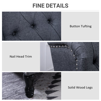 HOMCOM Recliner Armchair, Vintage Reclining Chair with Nail Head Trim, Wingback Chair with Button Tufted Back and Footrest, for Living Room, Dark Grey 