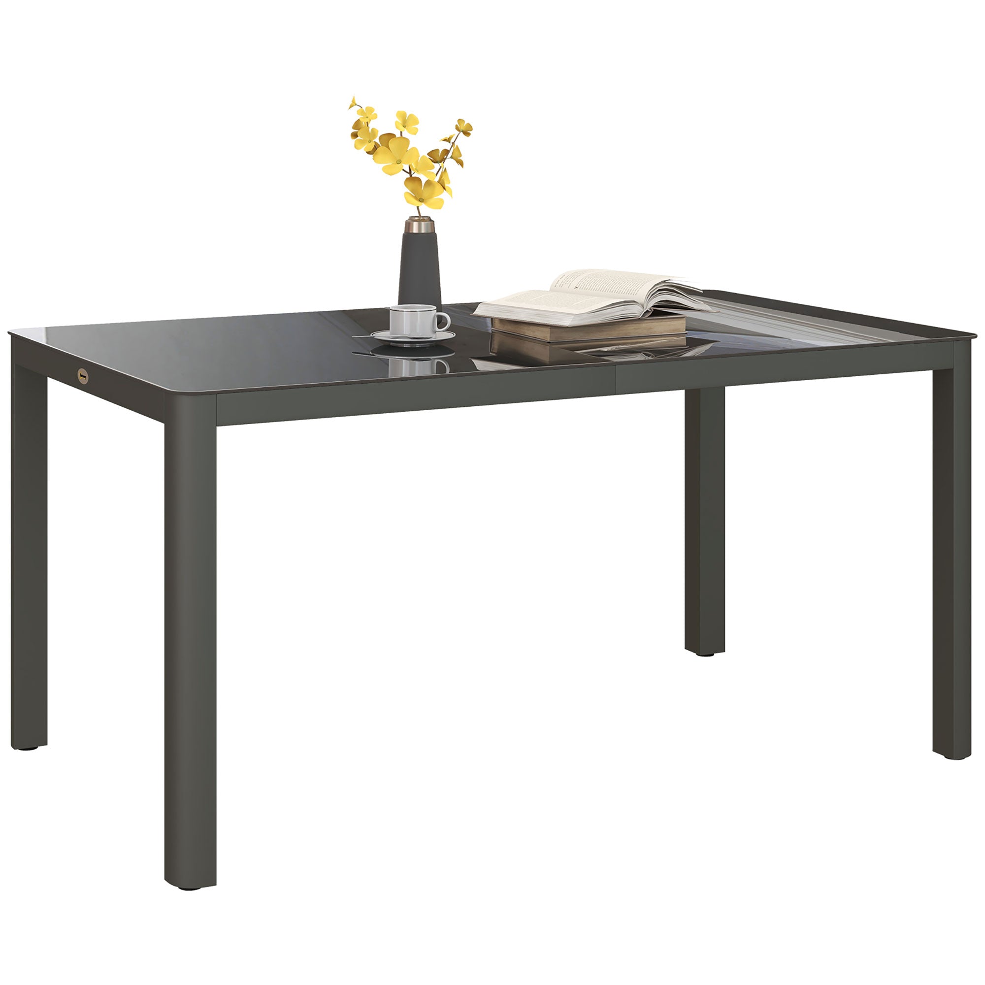 Outsunny 150cm x 88cm Aluminium Table, with Glass Tabletop - Grey 