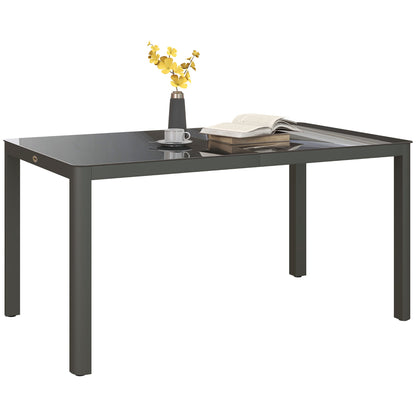 Outsunny 150cm x 88cm Aluminium Table, with Glass Tabletop - Grey 