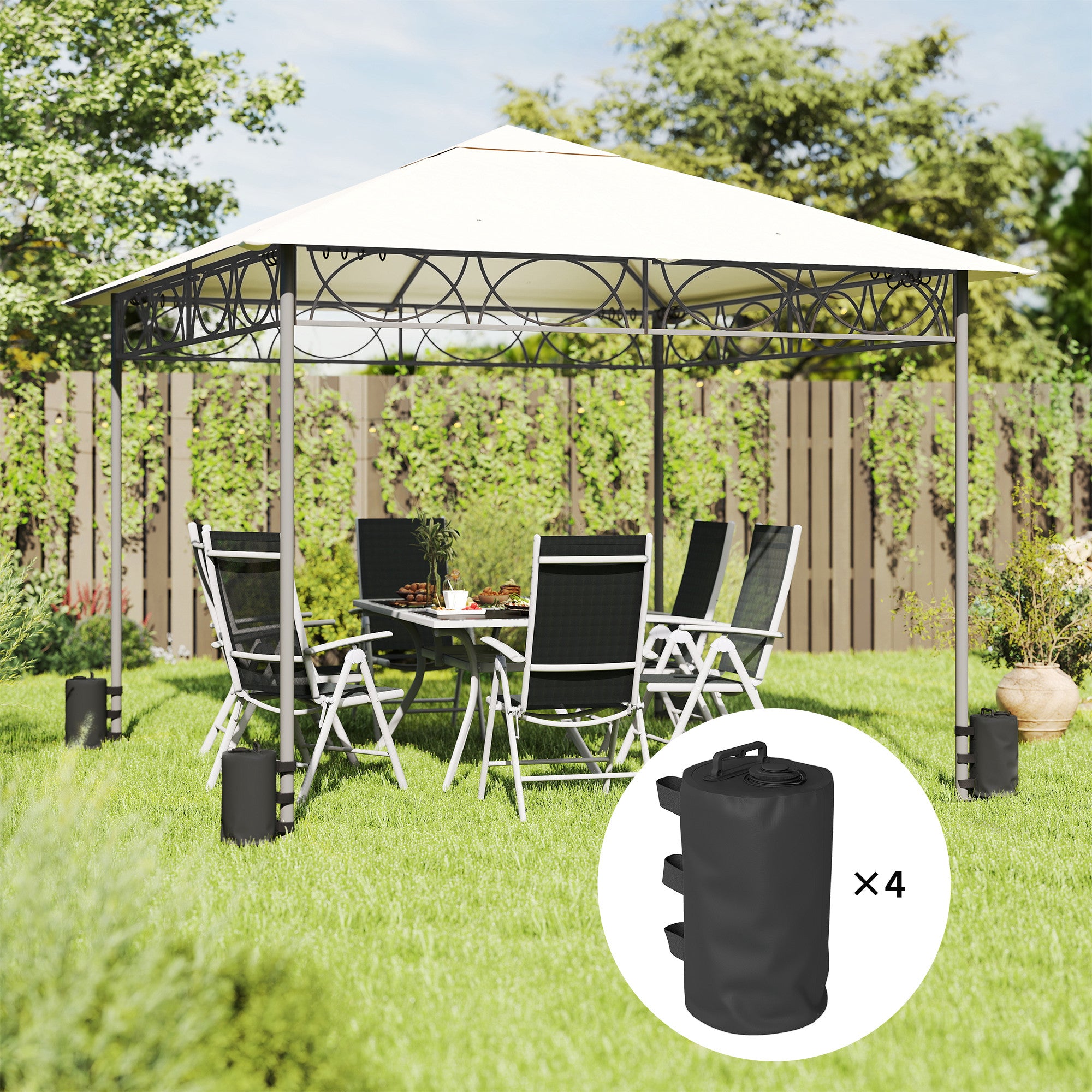 Outsunny Set of 4 Gazebo Weights Sand Bags, Gazebo Water Weights Bags with Carry Handles for Garden Marquee, Parasol, Black 