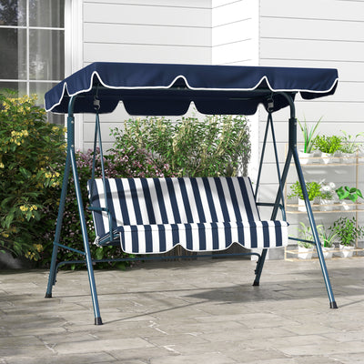 Outsunny Three-Seater Garden Swing Chair, with Adjustable Canopy - Blue Stripe 
