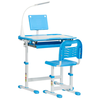 HOMCOM Kids Study Desk and Chair Set w/ Adjustable Height, Storage, Drawer, Blue 