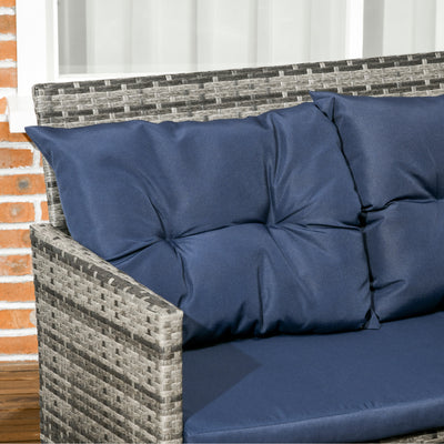 Outsunny 7-Seater Patio wicker Sofa Set Rattan Chair Furniture w/ Glass & Cushioned, Dark Blue 