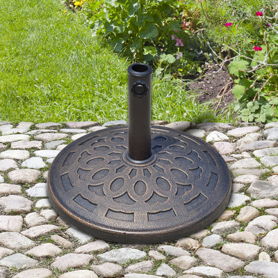 Outsunny 14kg Round Garden Parasol Base Holder Decorative Resin Market Umbrella Stand with Adjustable Coupler, Bronze 