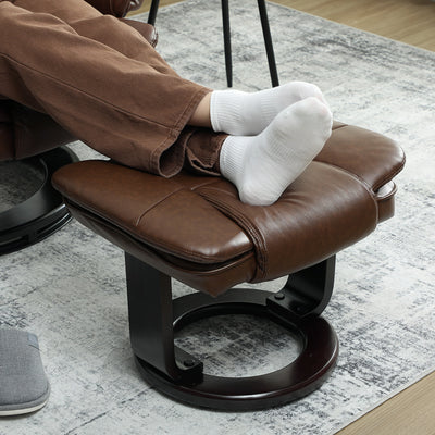 HOMCOM Faux Leather 135° Reclining Chair and Footstool - Brown 