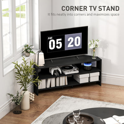 HOMCOM Corner TV Stand with 2 Open Shelves for 47 Inch TV - Black 
