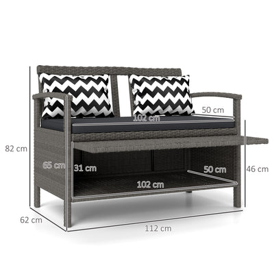 Outsunny 160L Storage Two-Seater Rattan Bench - Grey 