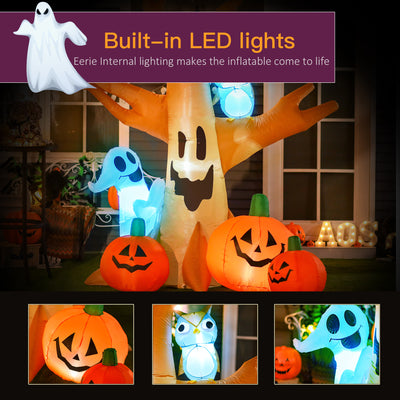 HOMCOM 240cm Large Halloween Scary Lighting Inflatable Tree Ghost 3 Pumpkins Owl 4 LED Indoor Outdoor Holiday Decoration 