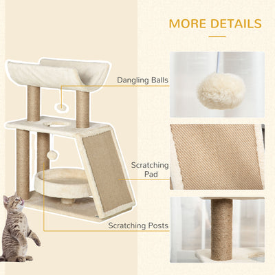 PawHut Cat Tree Tower, with Scratching Posts, Pad, Bed, Perch, Toy Ball - Light Brown 