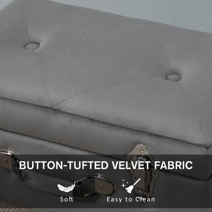 HOMCOM Elegant Velvet Footstool Pouffe Storage Trunk Stool Wood Legs Foot Pads Home Bedroom Hallyway Unique Storage Grey 